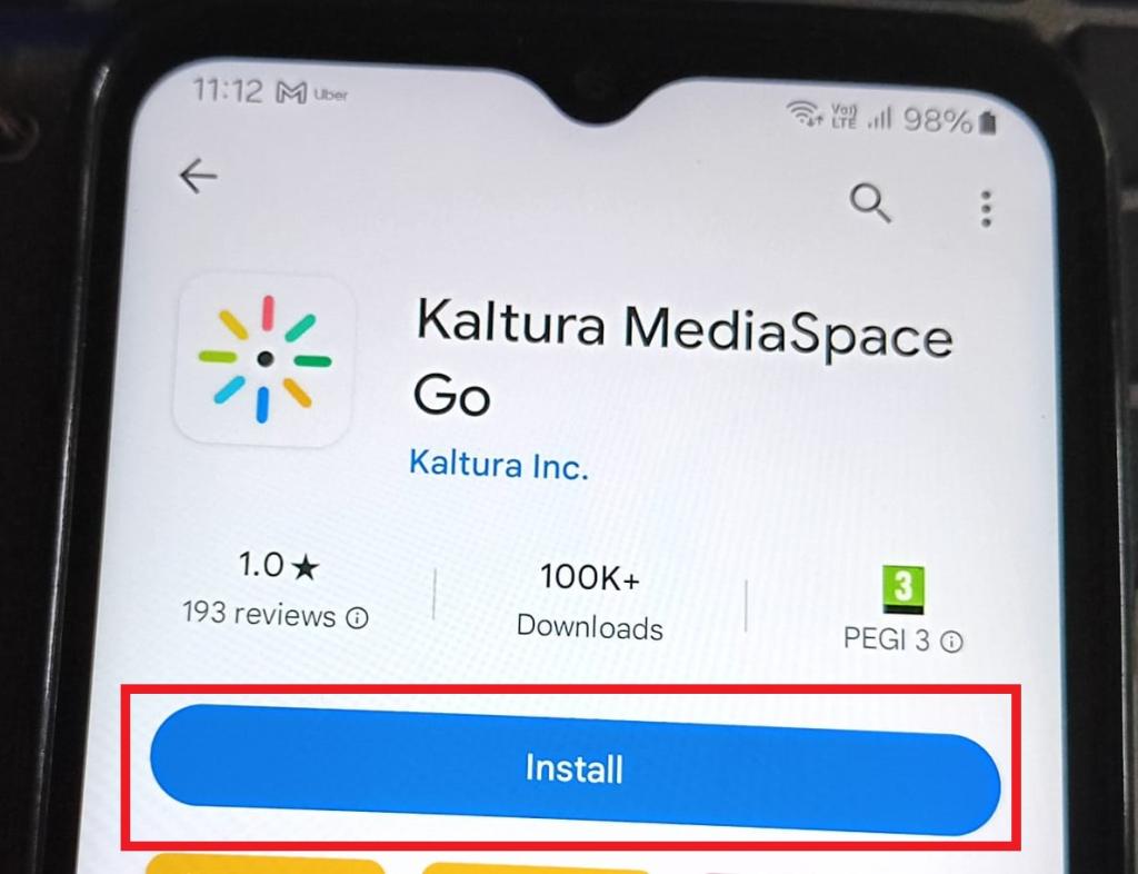 The install button for the app is highlighted